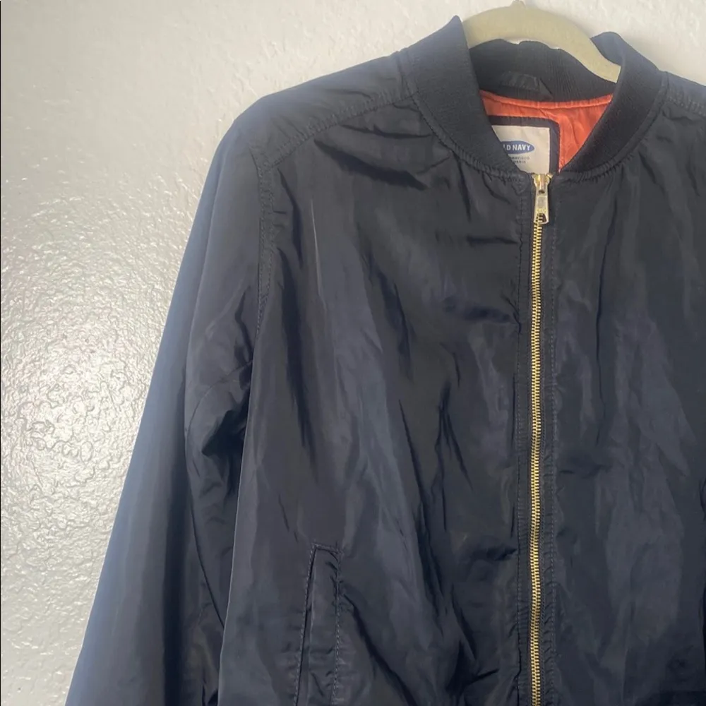 Old Navy Black Bomber Jacket with Gold Zipper Size XL - Image 3