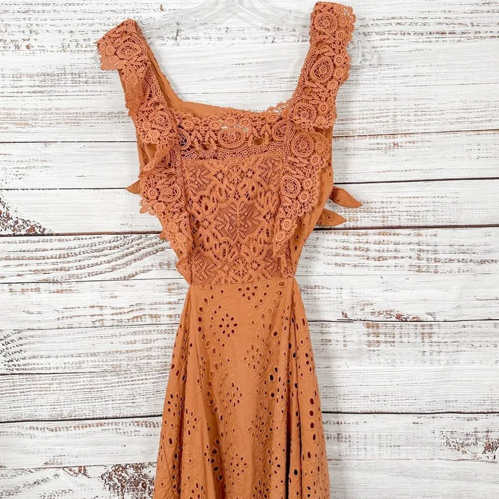 Nightcap x Carisa Rene Aimee Eyelet Copper Maxi Dress, EUC, Size XS MSRP $396 - Image 7