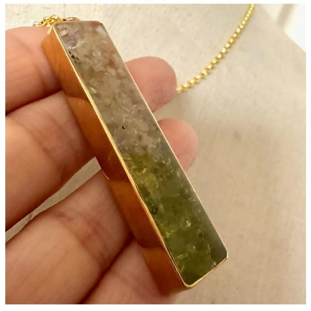Peridot Opal Bar gold tone Necklace - Image 3