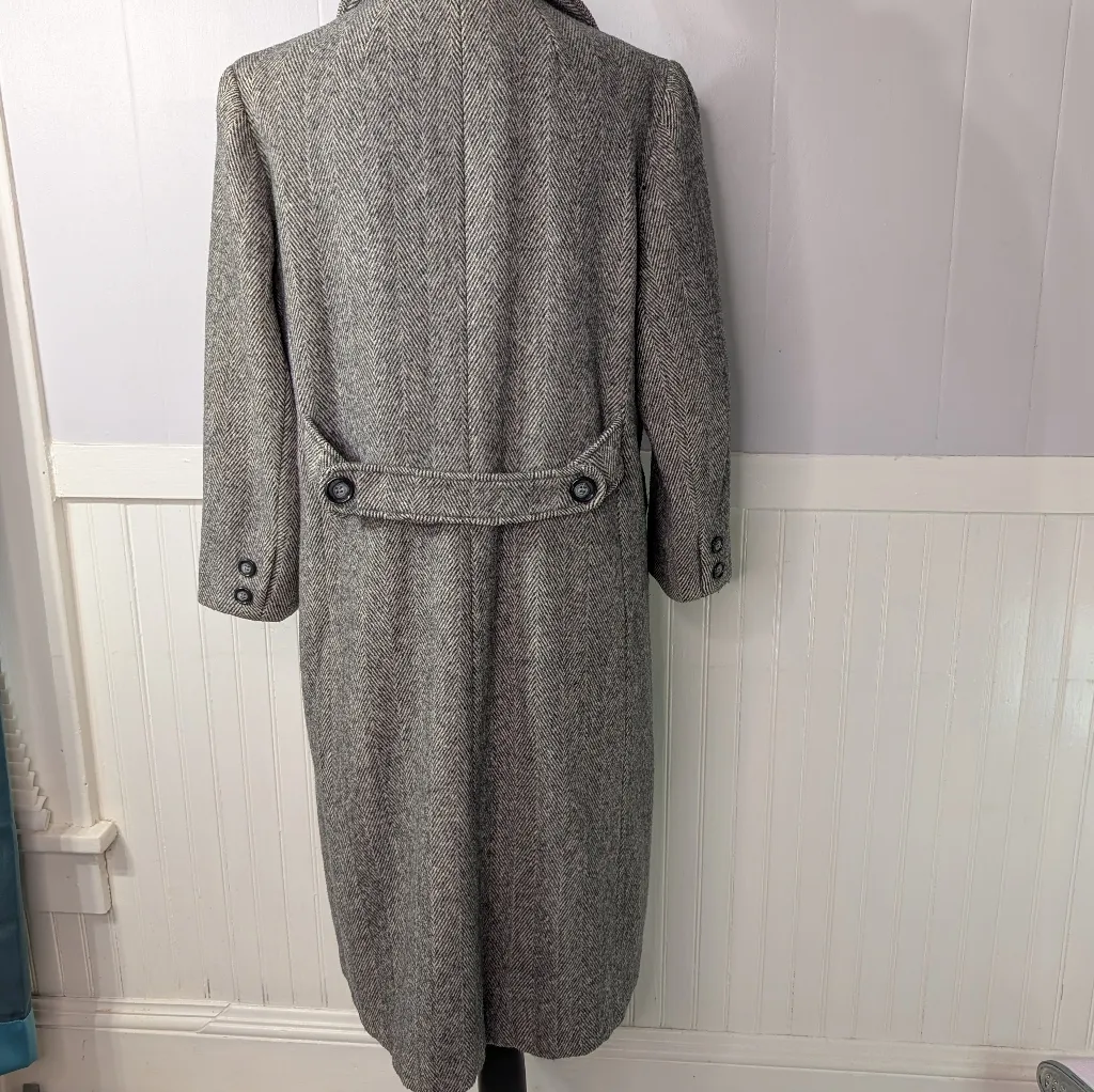 Vintage 1960s Raywood & Stein Wool Herringbone Coat — Old Money Gray Size M - Image 8