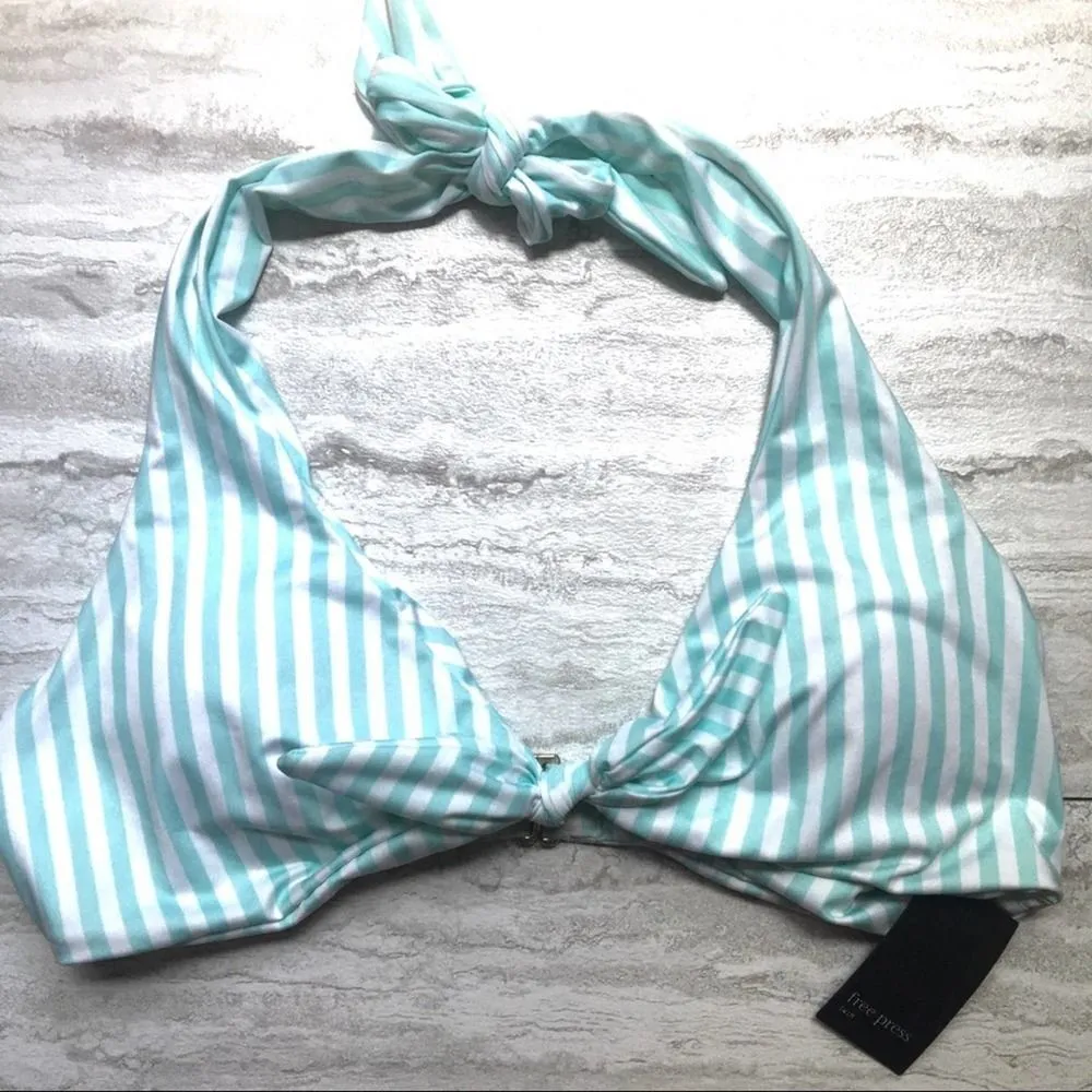 Free Press Trixie Striped Knotted Halter Bikini Swim Top Medium New Green White - Image 2