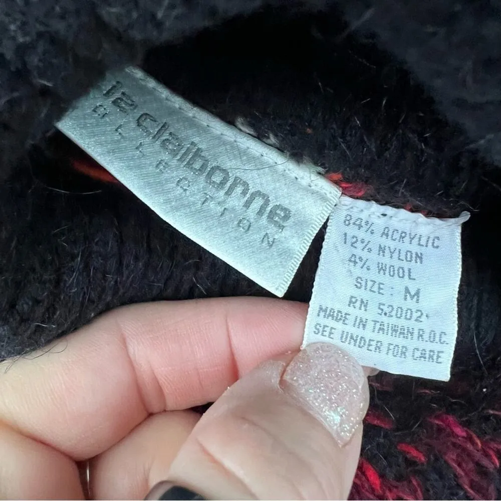 Vintage 90s Liz Claiborne Orange Fuchsia Black Knit Turtleneck Sweater MEDIUM - Image 4