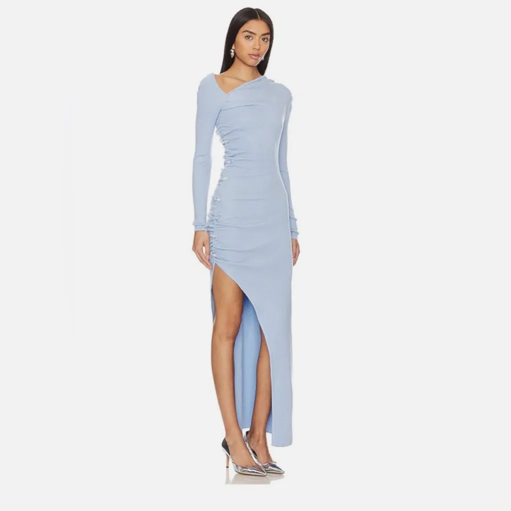 NWT SAU LEE x Revolve Powder Blue Dahlia Long Sleeve Knit Ribbed Dress, size 0 - Image 2