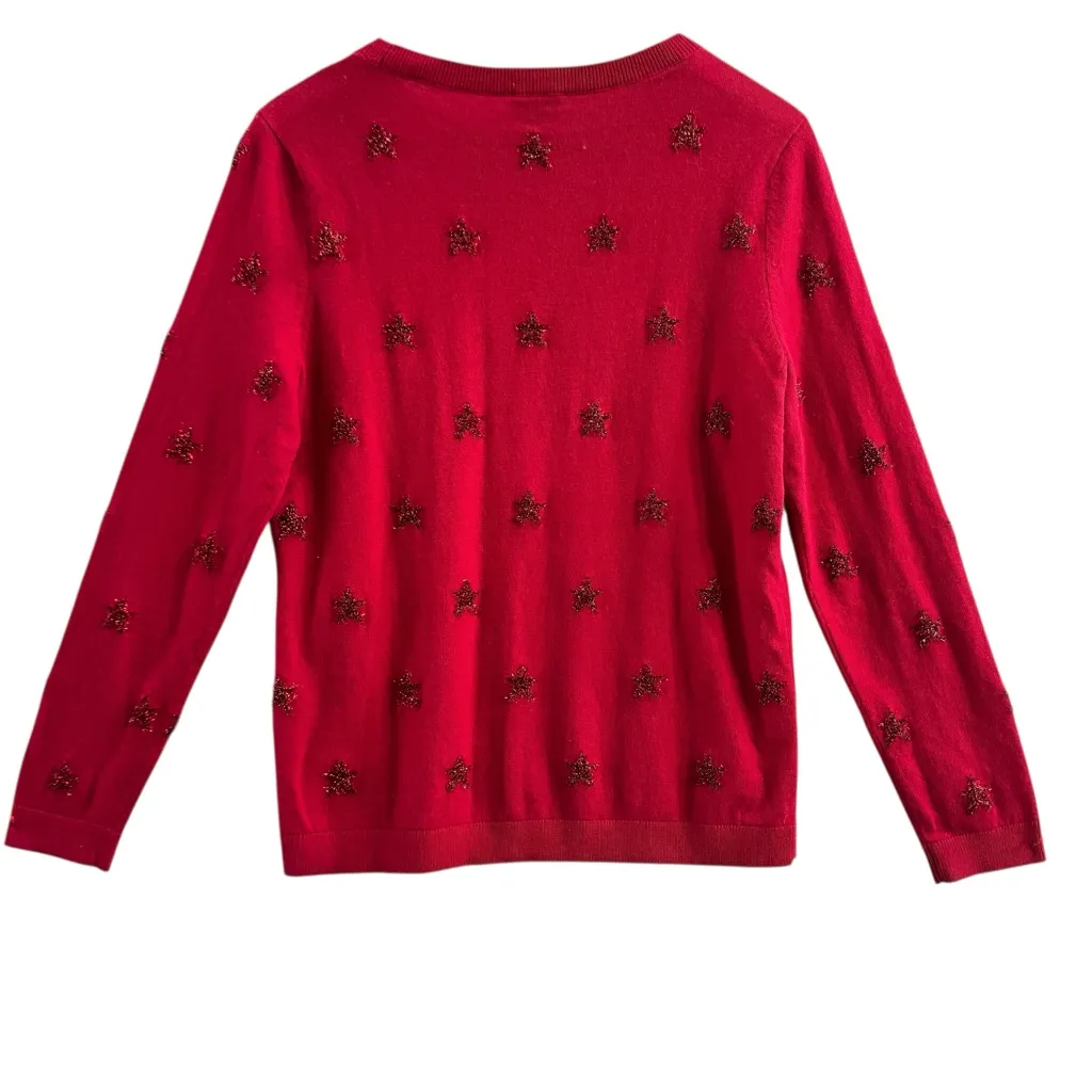 Talbots Petite Red Star Sweater MP Metallic Stars Crewneck Holiday - Image 3