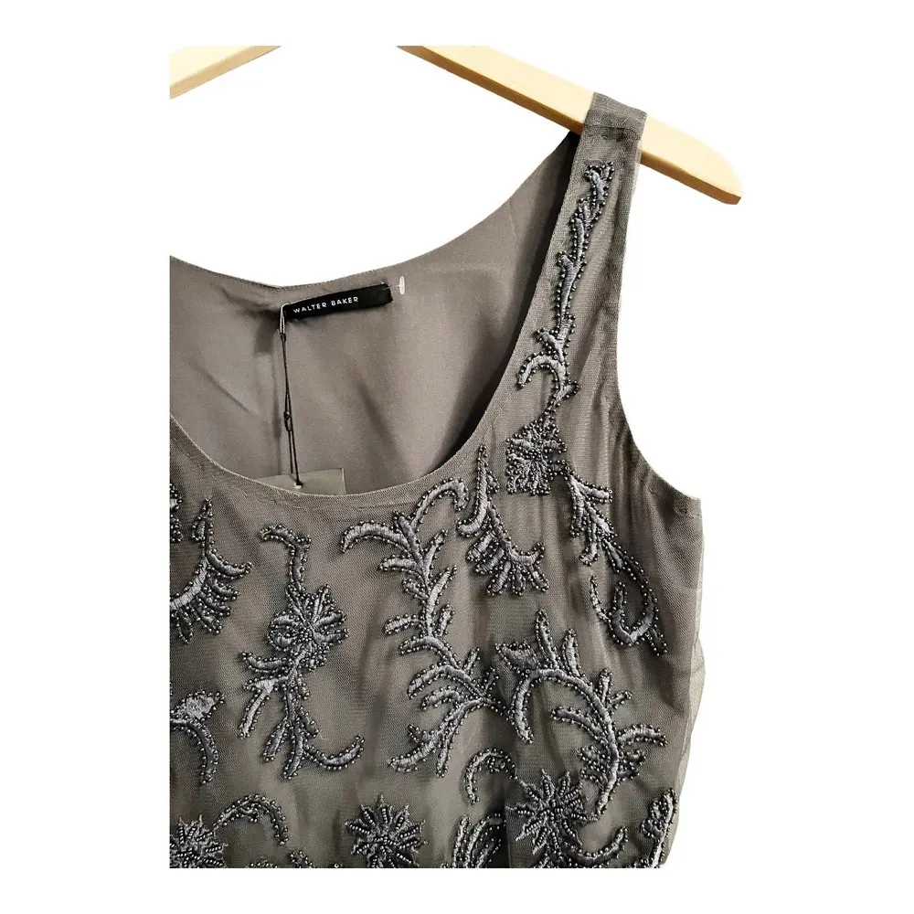 WALTER BAKER Elise Crop Top Embellished Beaded Mesh Scoop Neck Sequin Gray NWT - Image 4