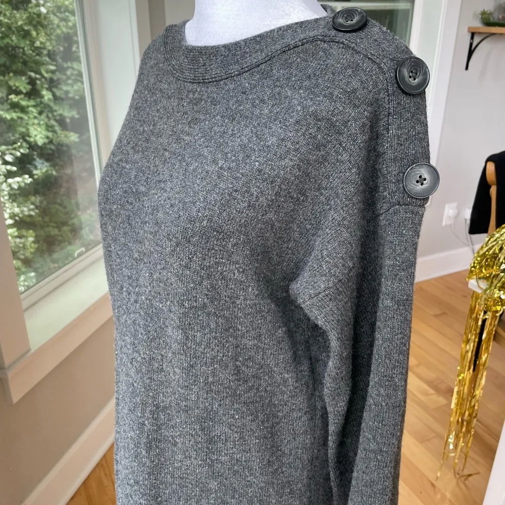 Madewell Charcoal Gray Boatneck Button Shoulder Merino Wool Mini Dress Small - Image 8