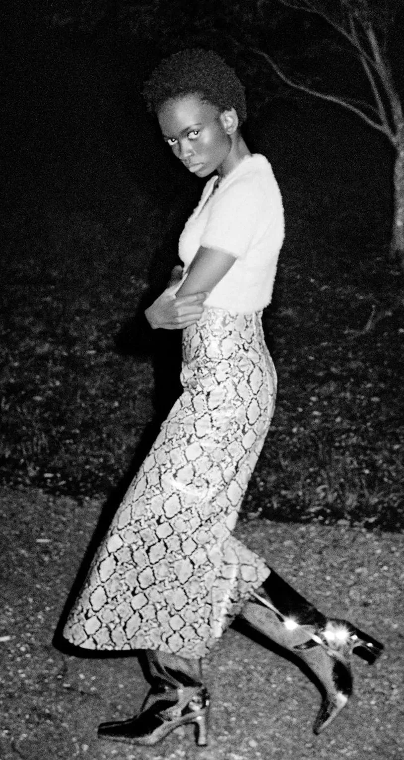 NEW  Faux Leather Snake Print Slit Long Skirt - Image 2