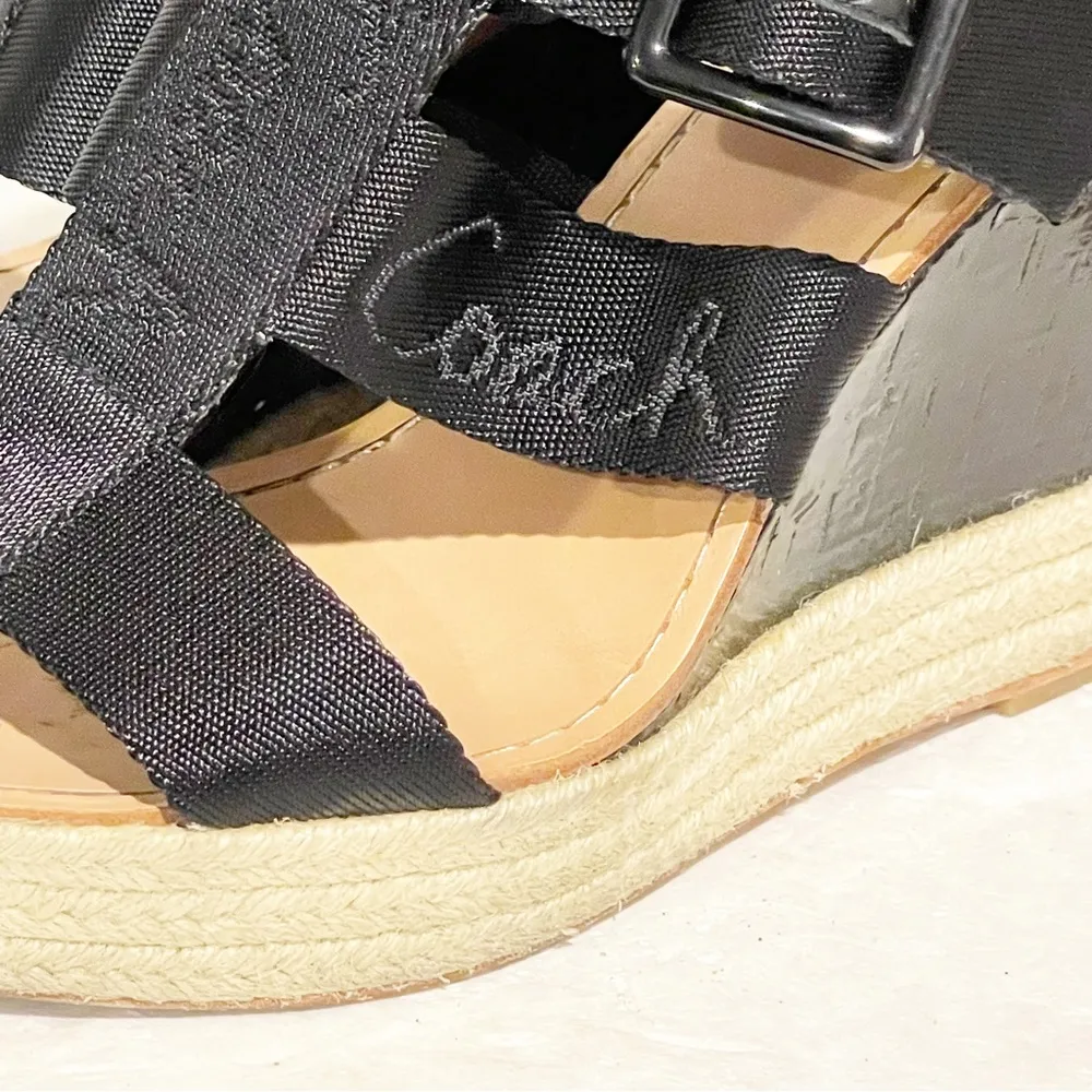 Size 9.5 Black Maryanne Logo Platform Sandal Espadrille Cork Wedge Heels - Image 2