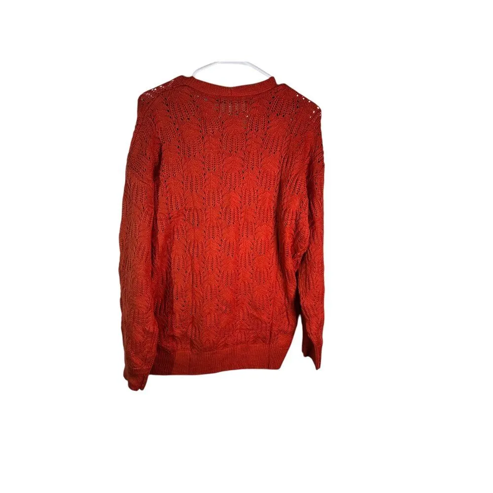Merokeety orange Pointelle Knit Wrap Sweater Cozy Fall Winter Pullover XL - Image 3