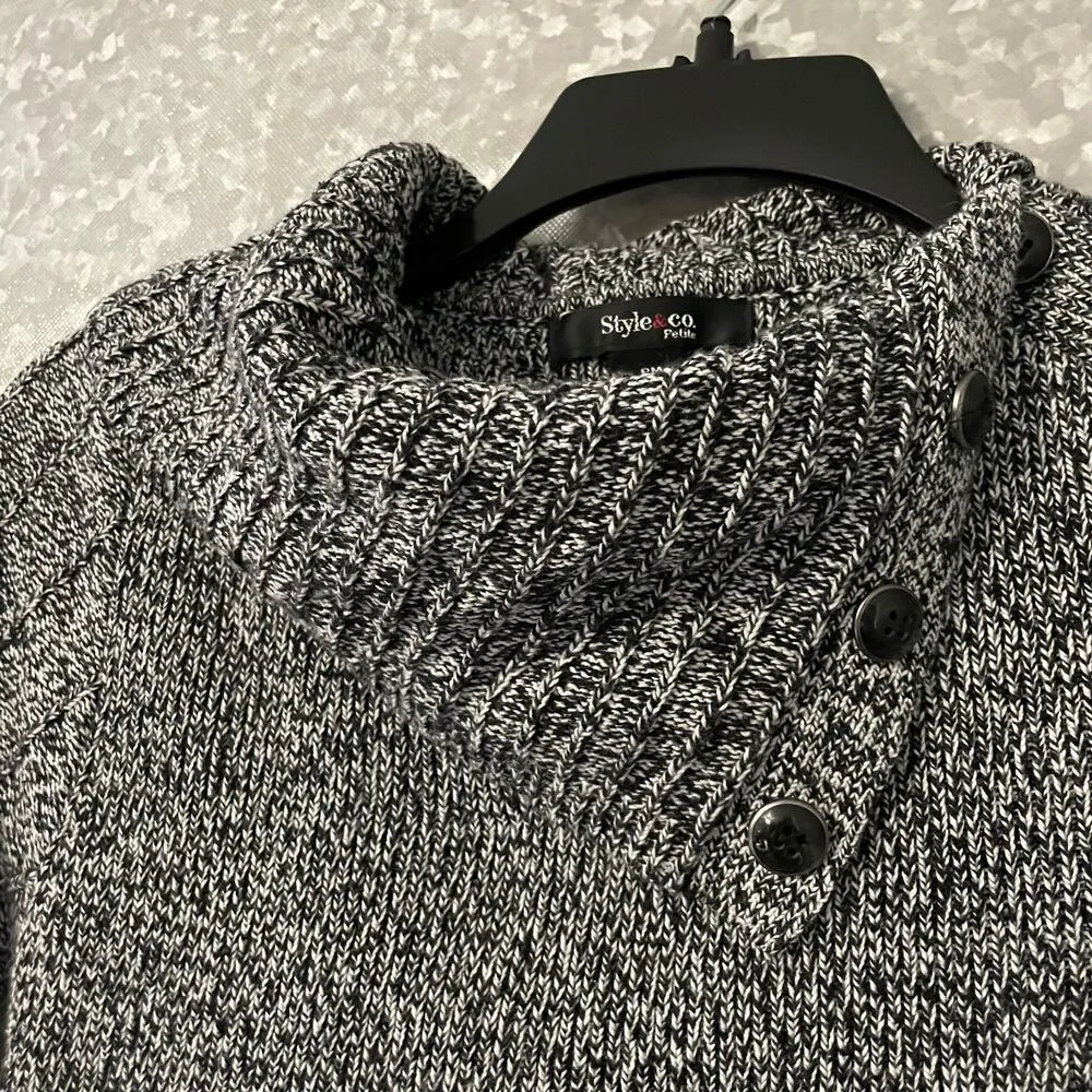 Style & Co Gray Marled Button Cowl Neck Tunic Sweater - Size Petite Medium (PM) - Image 4