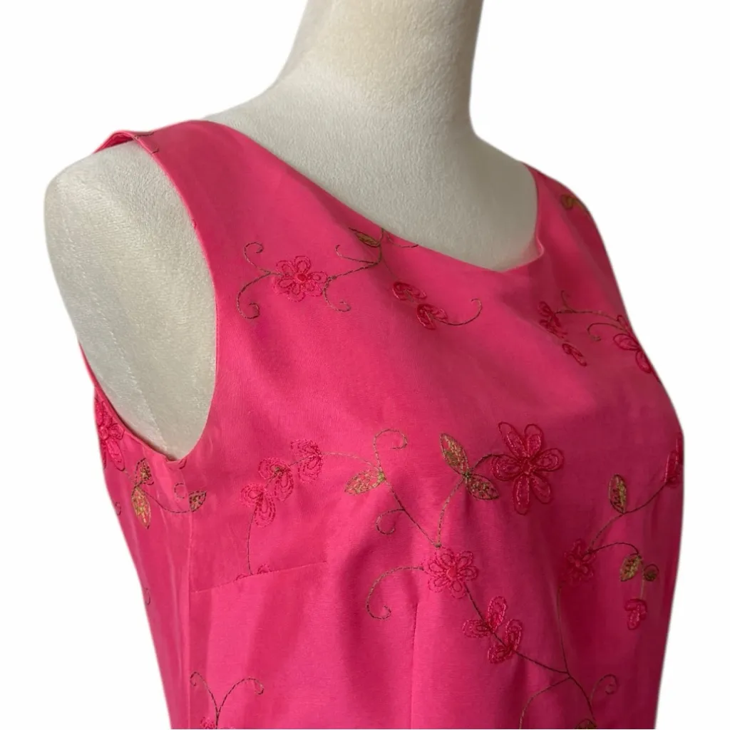 Harold’s Vintage Pink Floral Embroidered Sleeveless Silk Dress Women’s Size 4 - Image 6