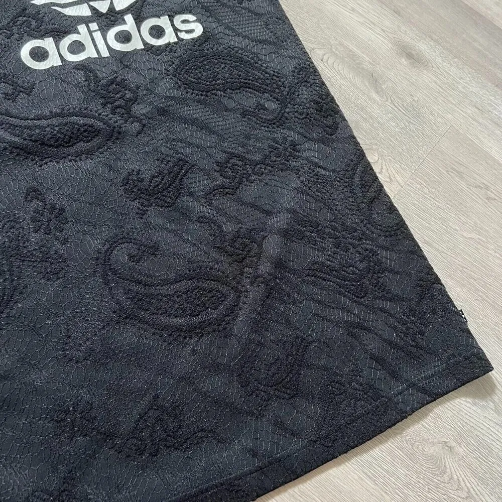 Adidas T Tank Dress Black Front Logo Floral Lace embroidery Womens Sz S - Image 2