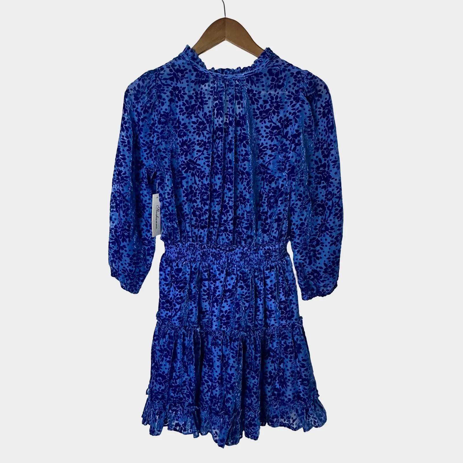 Shoshanna Sasha Dress Lapis Blue Burnout Velvet Mini Size 2 - Image 9