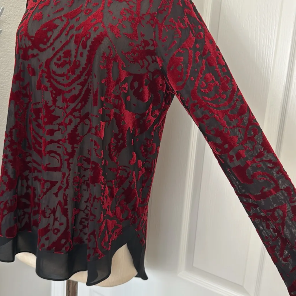 Velvet burnout sheer crew neck long sleeve Red Size L - Image 11