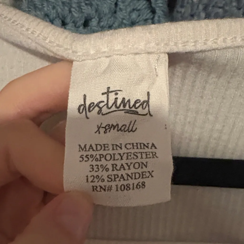 NWOT Destined XS White Ribbed Crop Top - Image 2