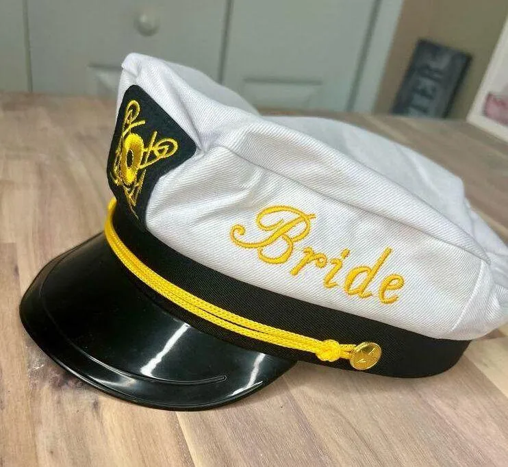 Bride Sailor Captain Nautical Hat Cruise Wedding Bachelorette Bridal Beach Party - Image 7