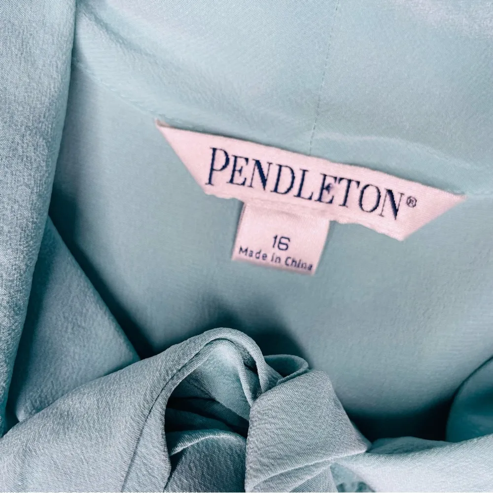 Pendleton silk blue tie collar long sleeve button front shirt blouse size 16 - Image 3