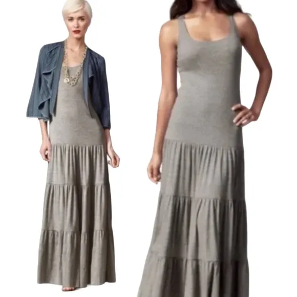 Cabi Maxi Tank Dress Stretchy Heathered Grey Cotton Drop Waist Chic Womens Small - Image 2