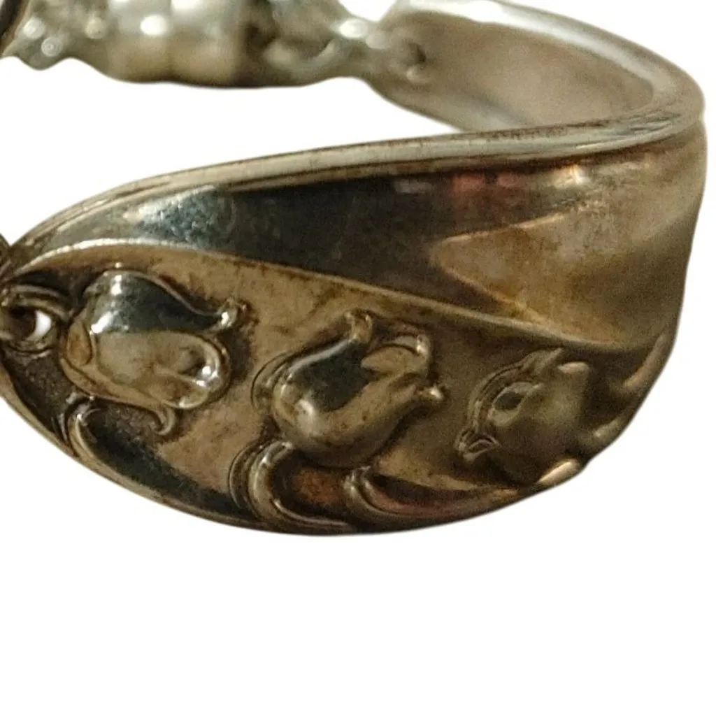 Heart Bracelet 1950 Gorham Sterling 14K WG Clasp 6 Fork Art Lily of The Valley Silver - Image 12