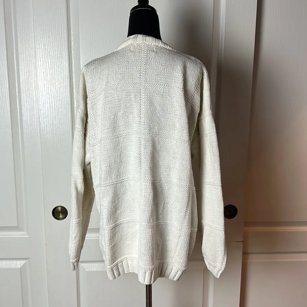 VINTAGE WESTBOUND WHITE CABLE KNIT PATCHWORK CARDIGAN PREPPY CLASSIC - Image 3