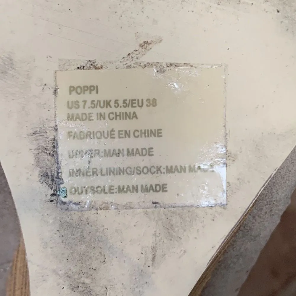 Just Fab Poppi Caged Wedge Sandal Tan Lasercut  Detail Faux Leather Ankle Strap - Image 9