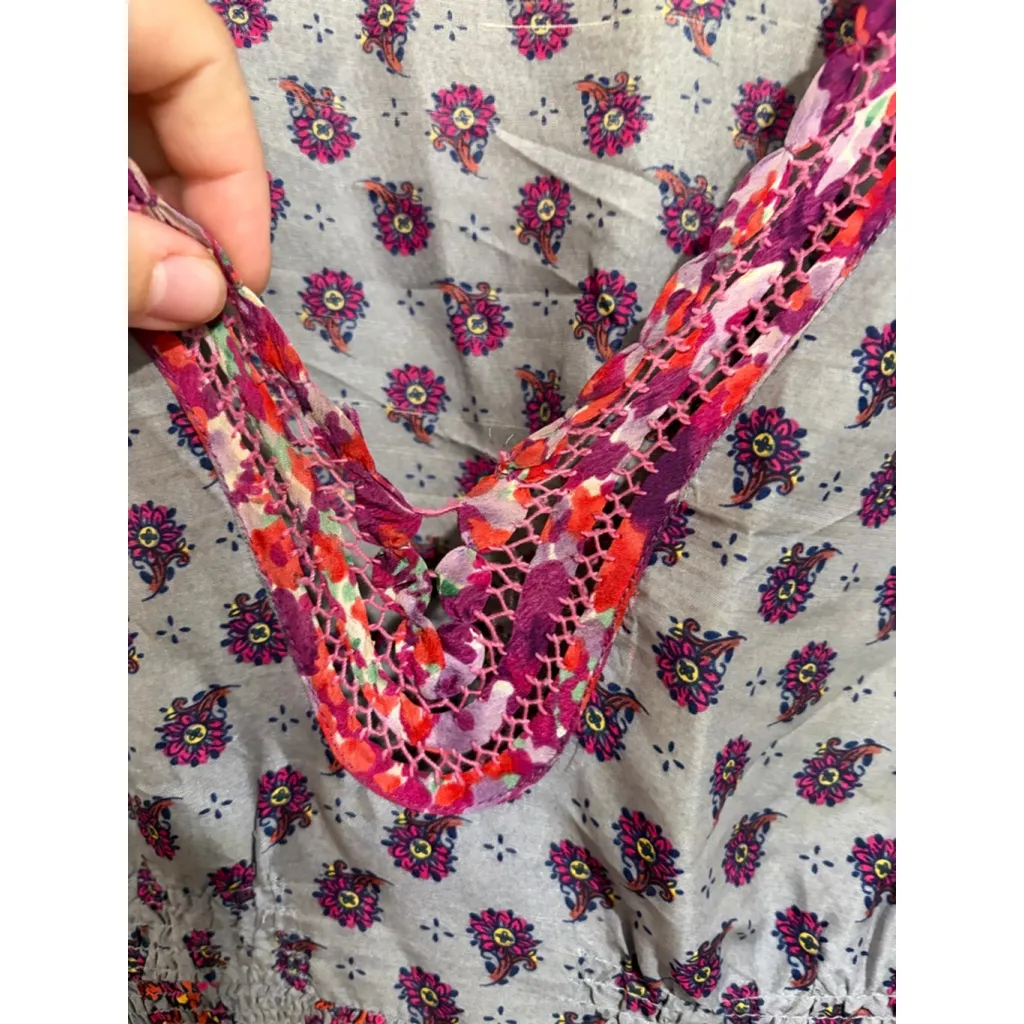 Rapsodia Boho Floral Tunic Top S 38/40 Mixed Print Peasant Blouse Ethnic Gray - Image 4