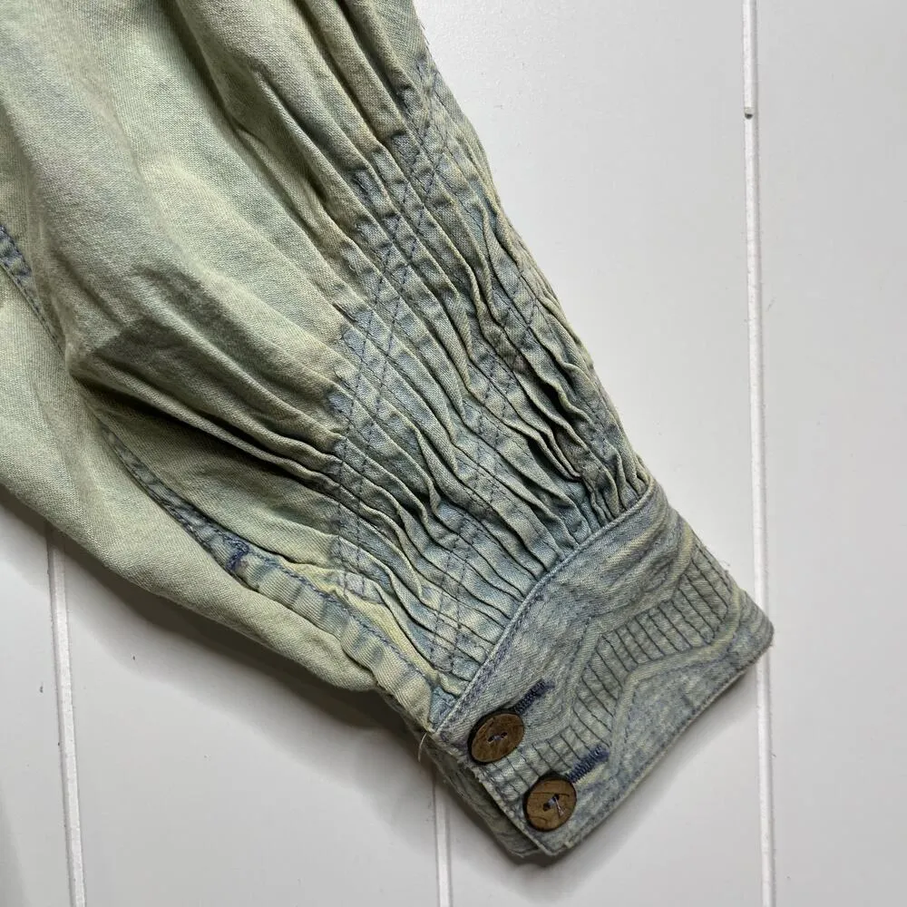 Free People jacket  or mini dress denim pleated cover-up cotton linen blend - Image 5