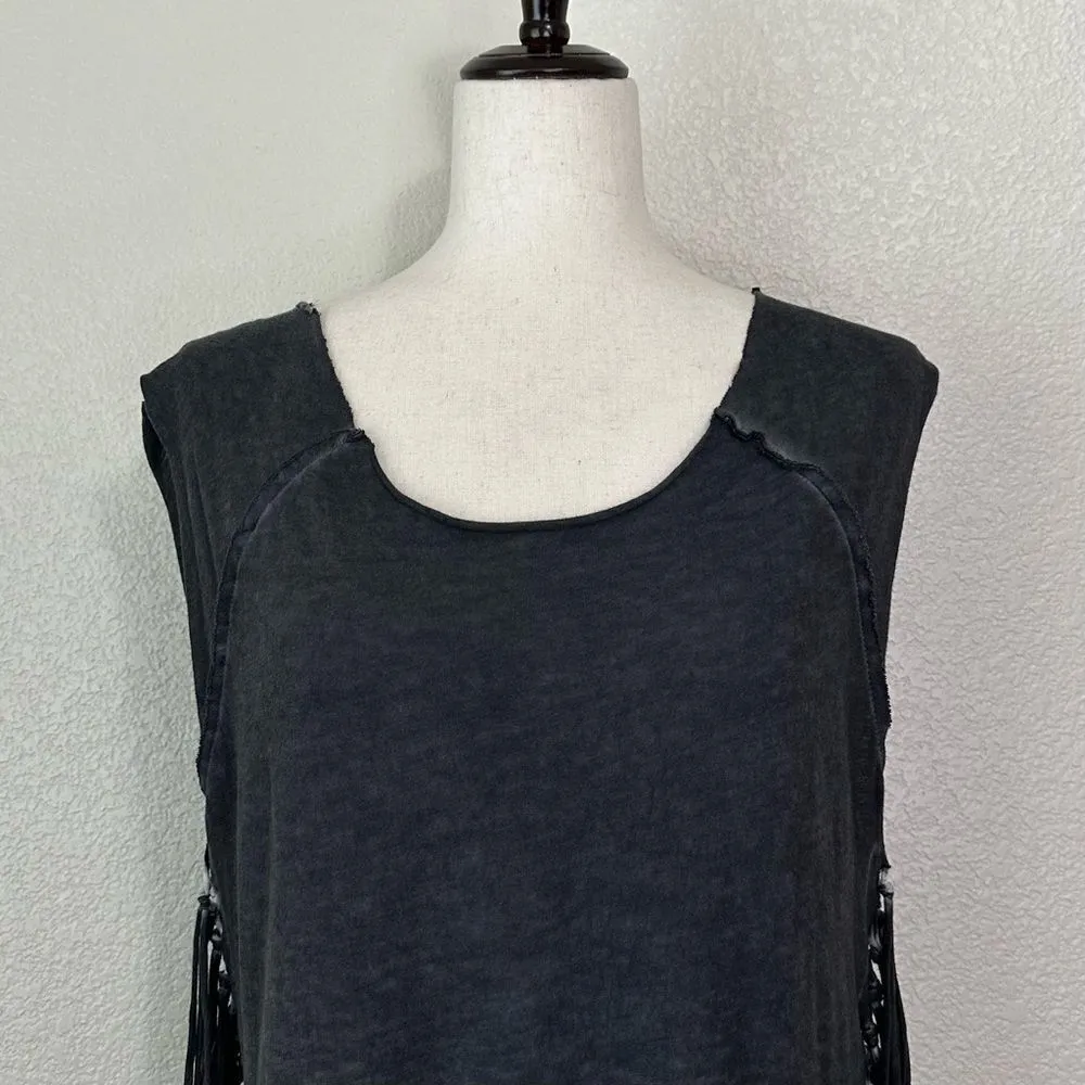 Urban Outfitters Ecote Boho Gray Mineral Wash Fringe Crop Top - Image 2