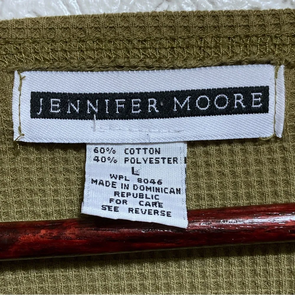 VTG JENNIFER MOORE Large ribbed Olive green Henley sweater L - Image 7