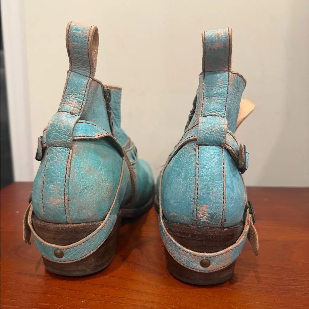 Bed Stu Cobbler Distressed Blue Moto Leather Booties Boots Size 9 - Image 13