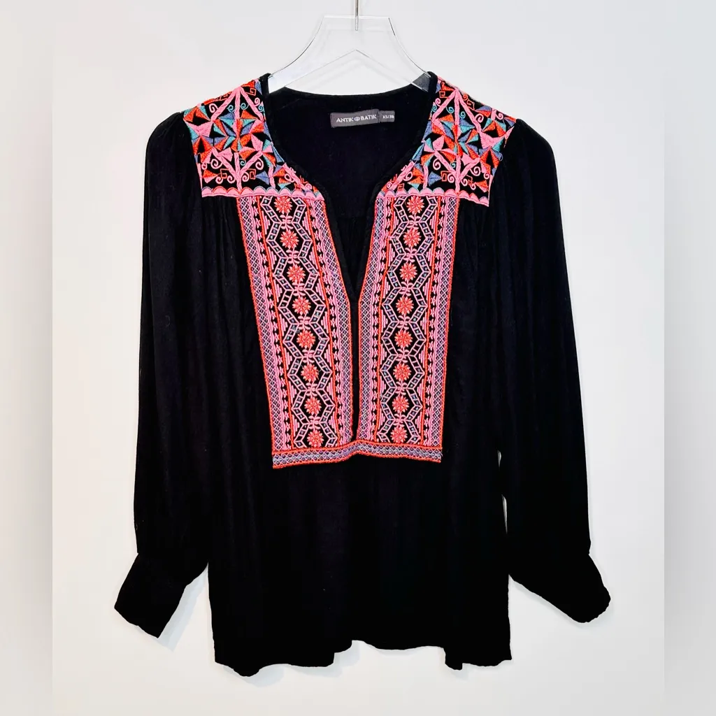 Antik Batik Khiara Black Embroidery Viscose Blouse Shirt Popover Top Size XS - Image 10