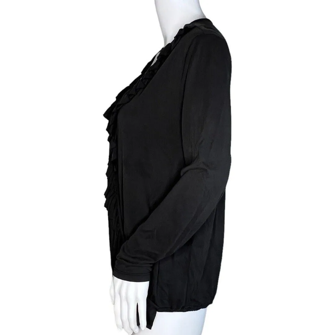 Anthropologie Sunday in Brooklyn Blouse Womens Small Black Wrap Front Ruffle‎ - Image 3