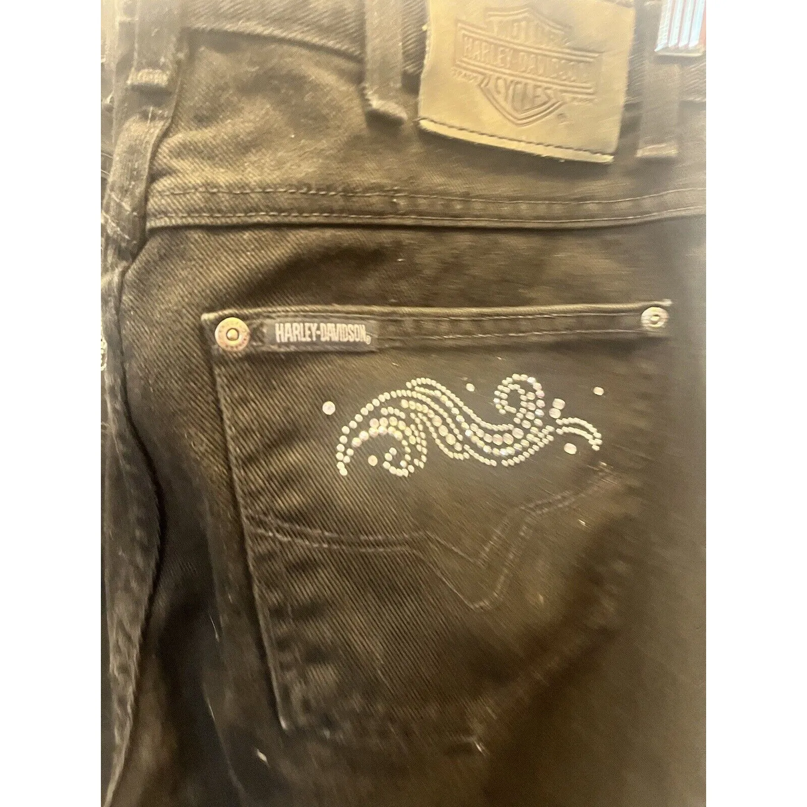 Women's Harley Davidson Jeans Size 14 Regular Black With Rhinestones Bootcut - Image 7