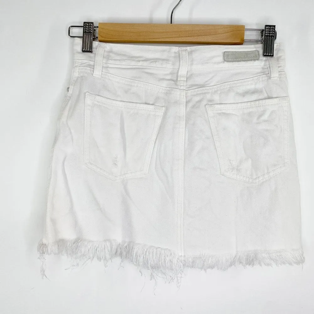 Sanctuary White Denim Frayed Zipper Detail Mini Jean Skirt Women's Size 24 - Image 2
