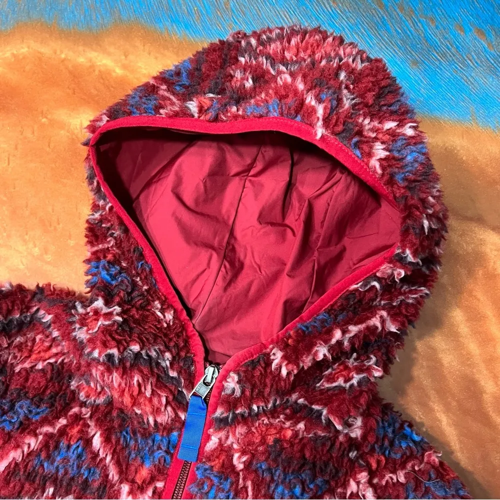 Patagonia Deep Pile Retro X Fleece Hooded Full zip lined jacket medium red blue - Image 13