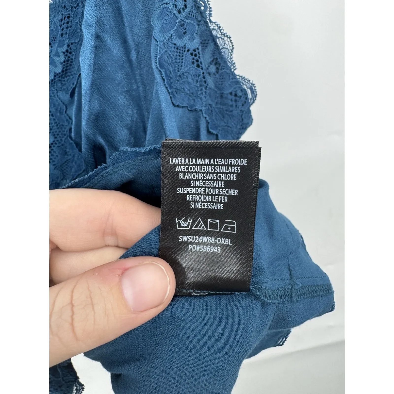 Shyanne Lace Trim Satin Babydoll Cami Top Women M Blue Y2K Inspired Festival - Image 6