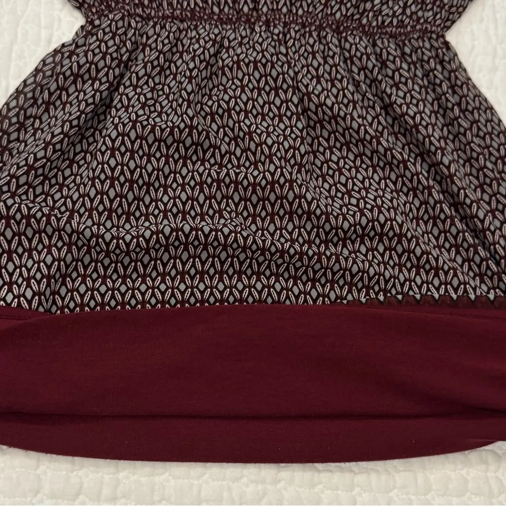 Max Studio Boho Geo Print Business Casual Fall Long Sleeve Mini Dress Burgundy S - Image 6