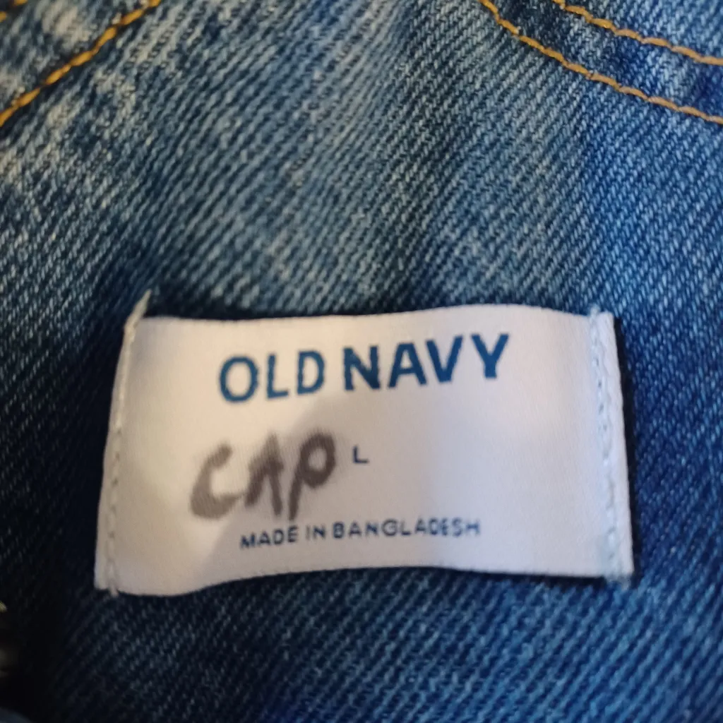 Old Navy Blue Denim Short Overalls L Distressed Frayed Hem 100% Cotton. See pics - Image 2