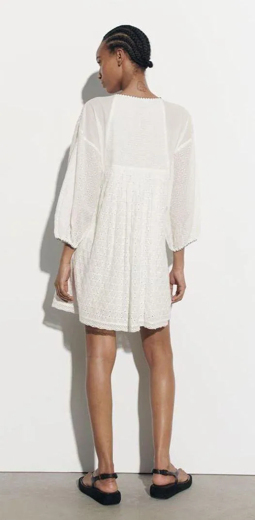 lace dress crochet wide sleeve boho mini dress - Image 6