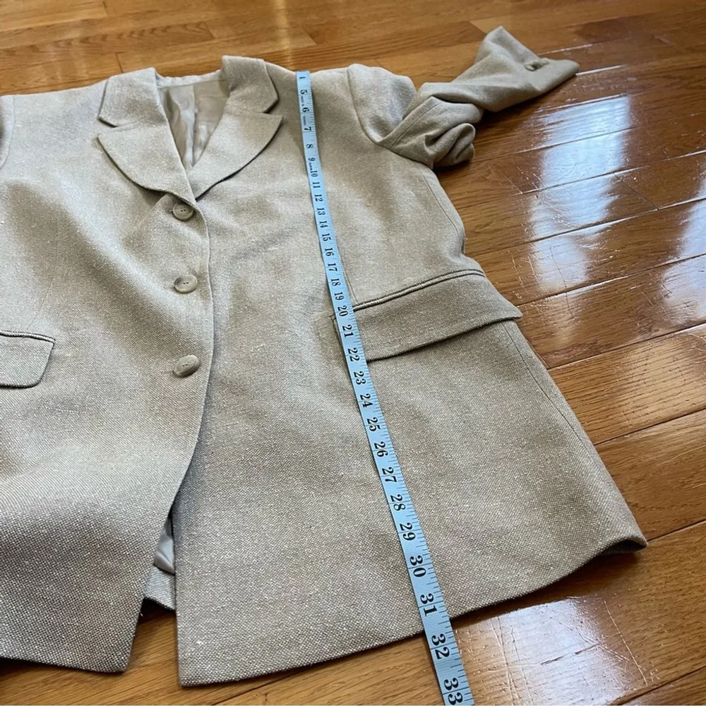 & Other Stories Relaxed Long Silk Blazer Beige Natural Fibers US 12 Old money - Image 10