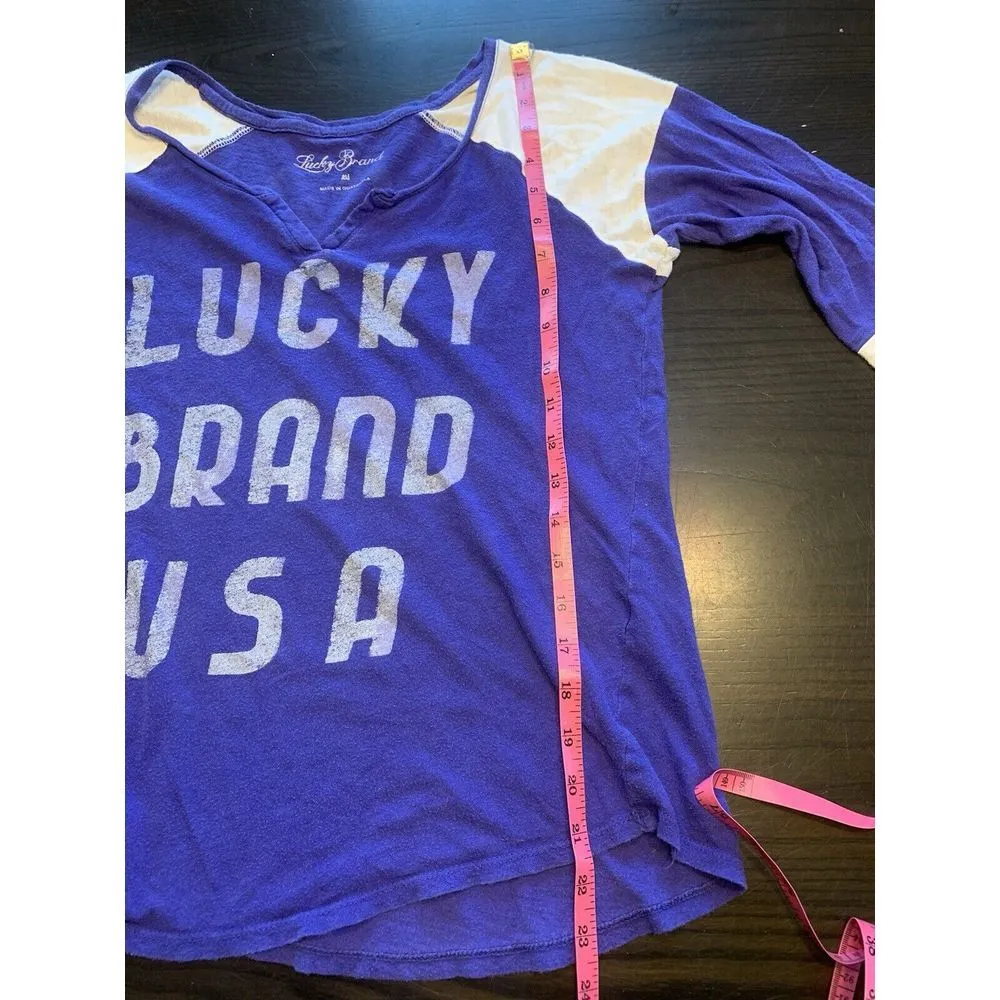 Y2K Lucky Brand Shirt Womens XS Colorblock Purple‎ Sporty 3/4 Sleeve READ - Image 9