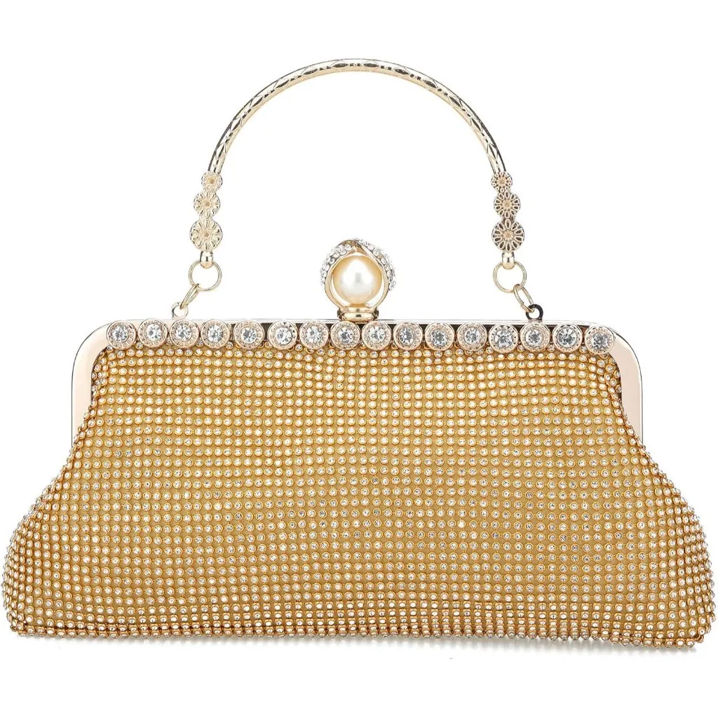 ⚡ Women's Evening Rhinestones Envelope Style Chain Strap Gold Clutch Handbag - Image 2