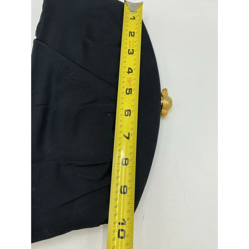 Vintage CROWN LEWIS Black Purse Clutch Evening Handbag 12” X 6” Gold Latch - Image 11