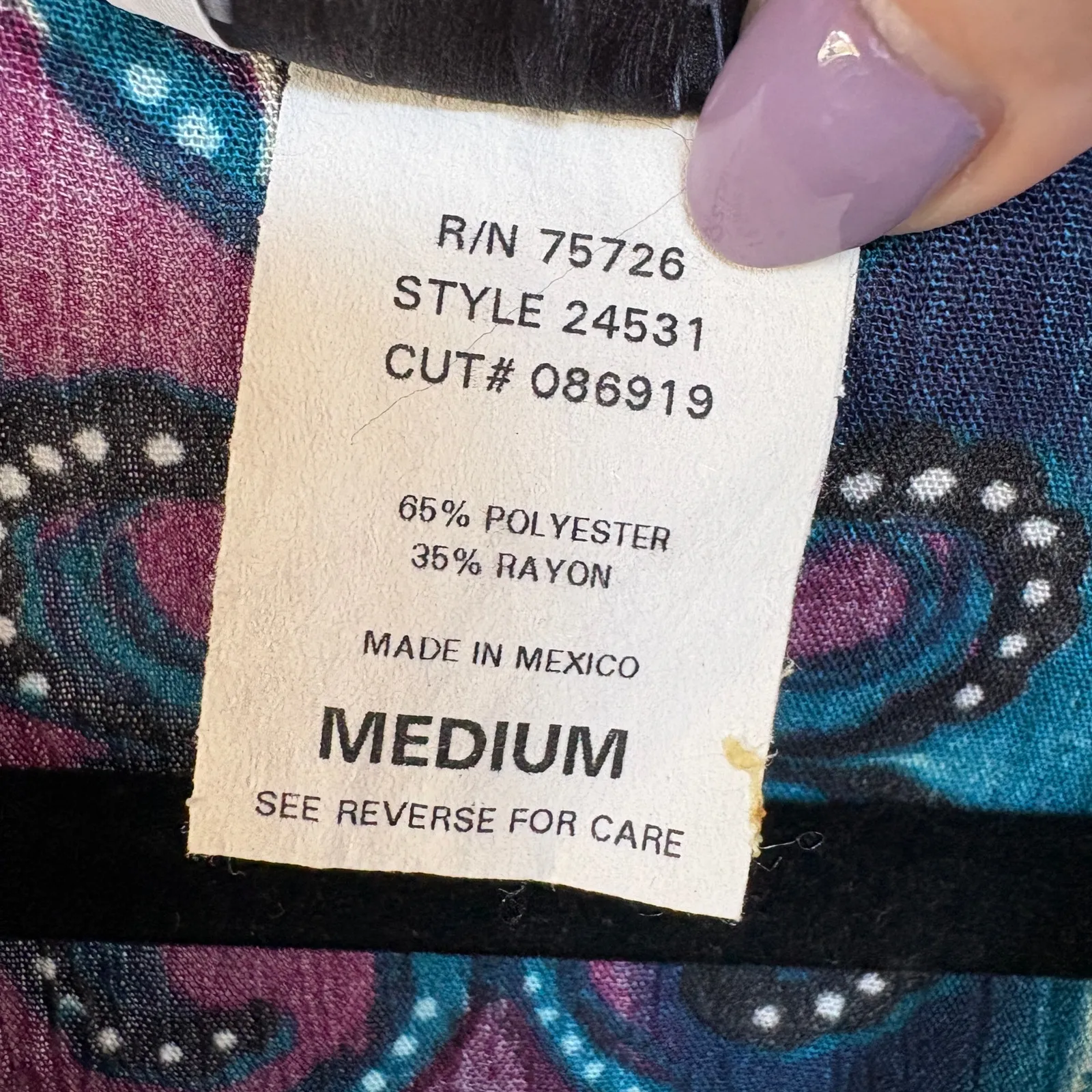 Vintage Teal Psychedelic Hippie Shirt Button Down Boho Beach Granola Medium Blue - Image 9