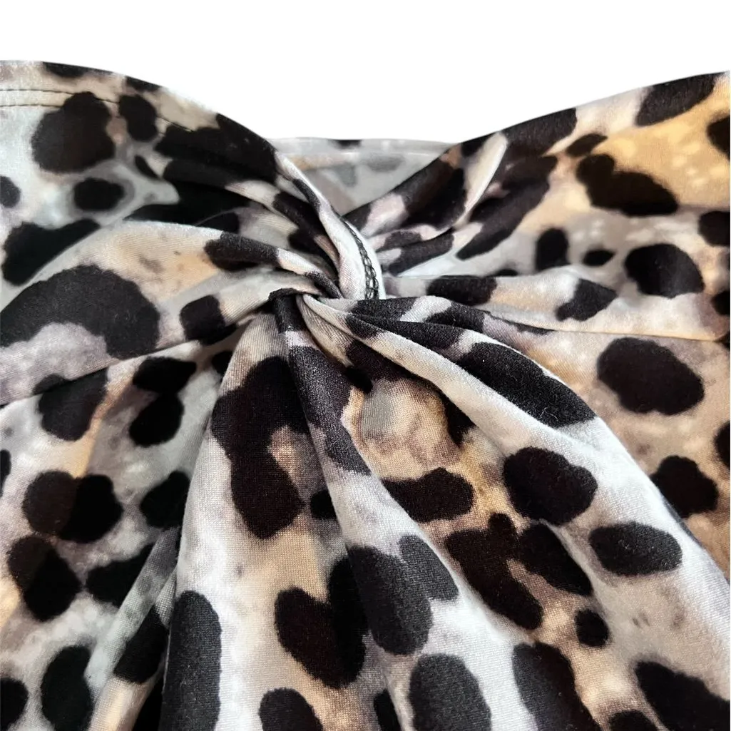 Pie In The Sky Twist Front Leopard Print Top Long Sleeve Sz L Stretch Lt Weight - Image 3