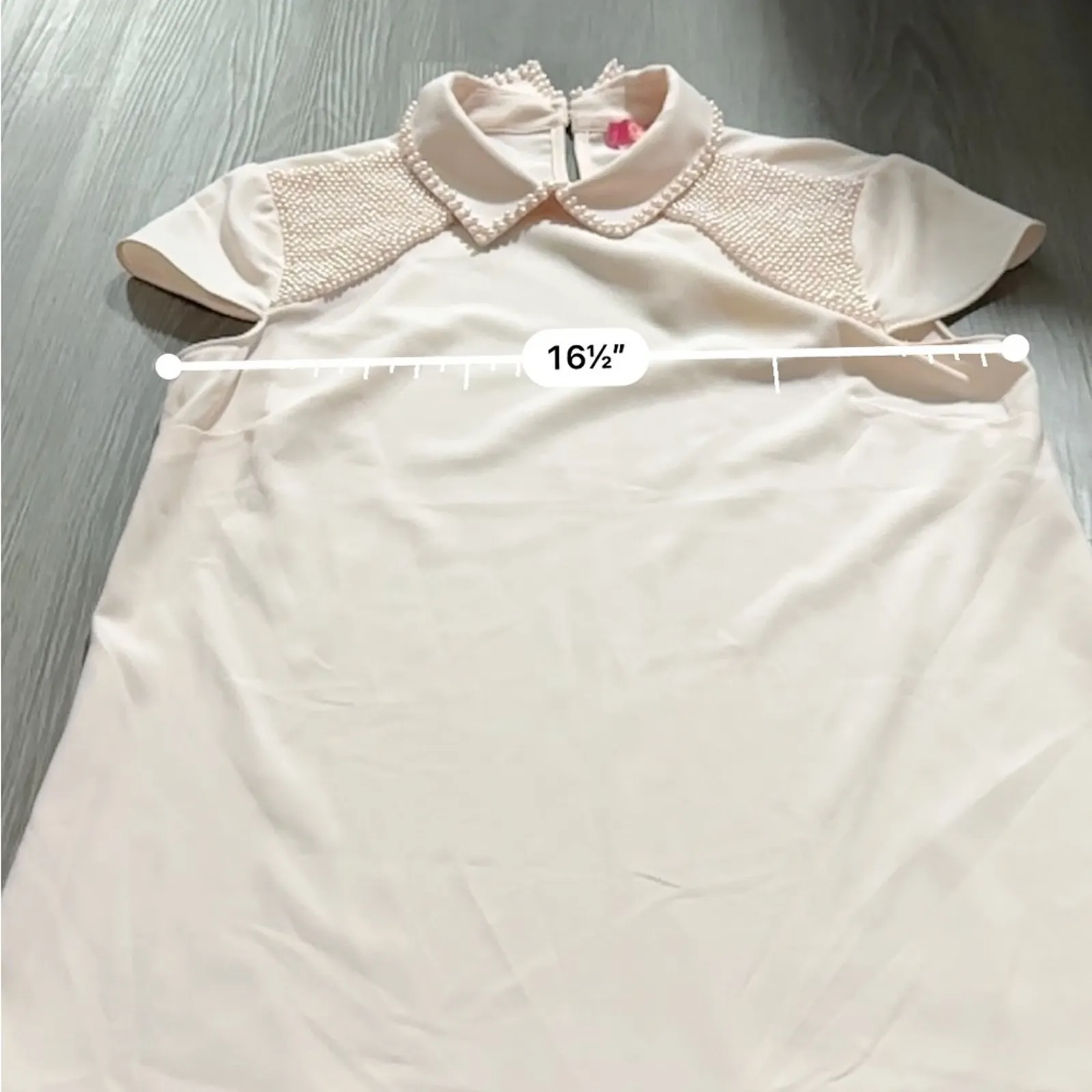 Catherine Malandrino Light Pink Collared Bead Embellishment Short Sleeve Top XS - Image 7