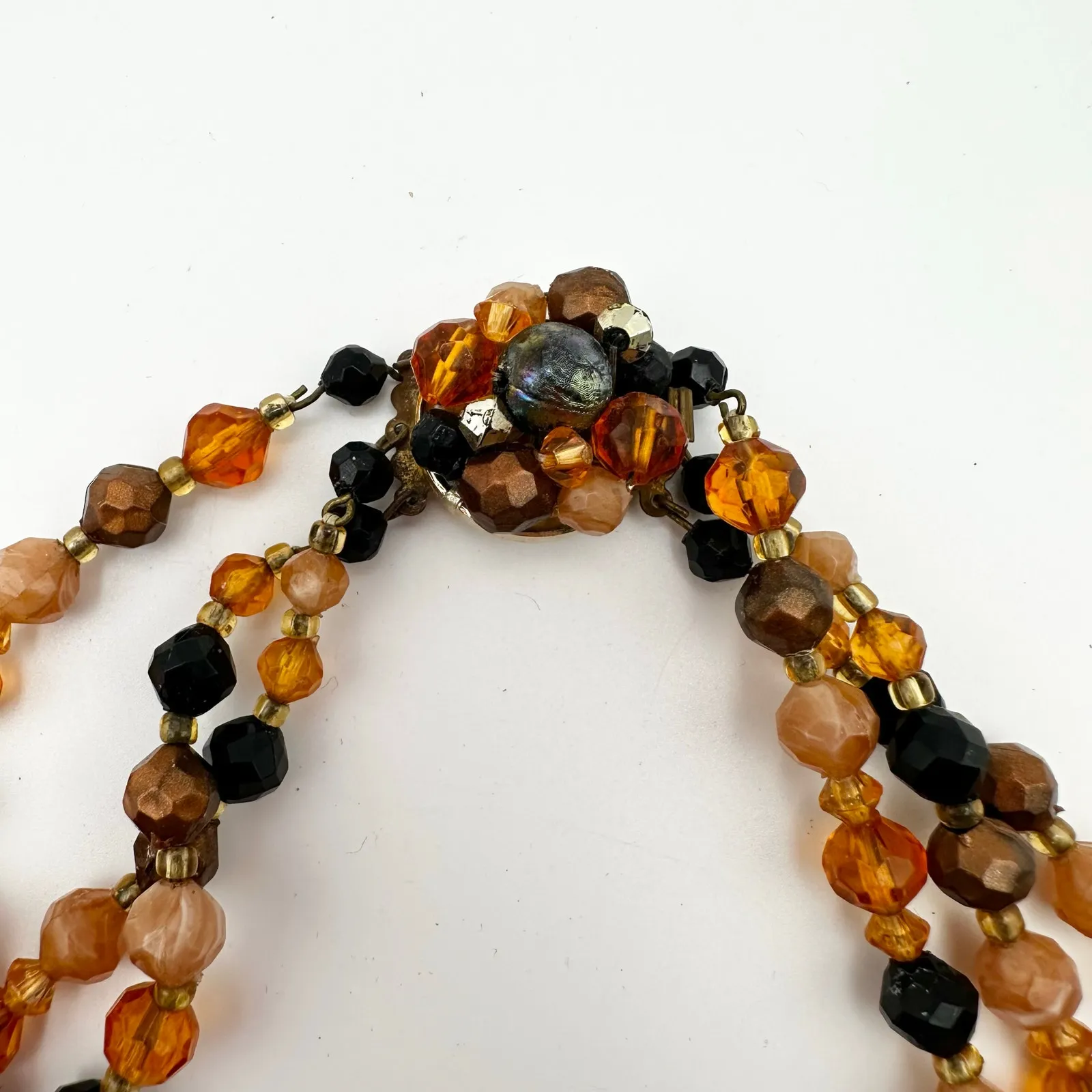 Vintage Western Germany Marked Faceted Neutral Stone Triple Strand Necklace Set Orange - Image 2