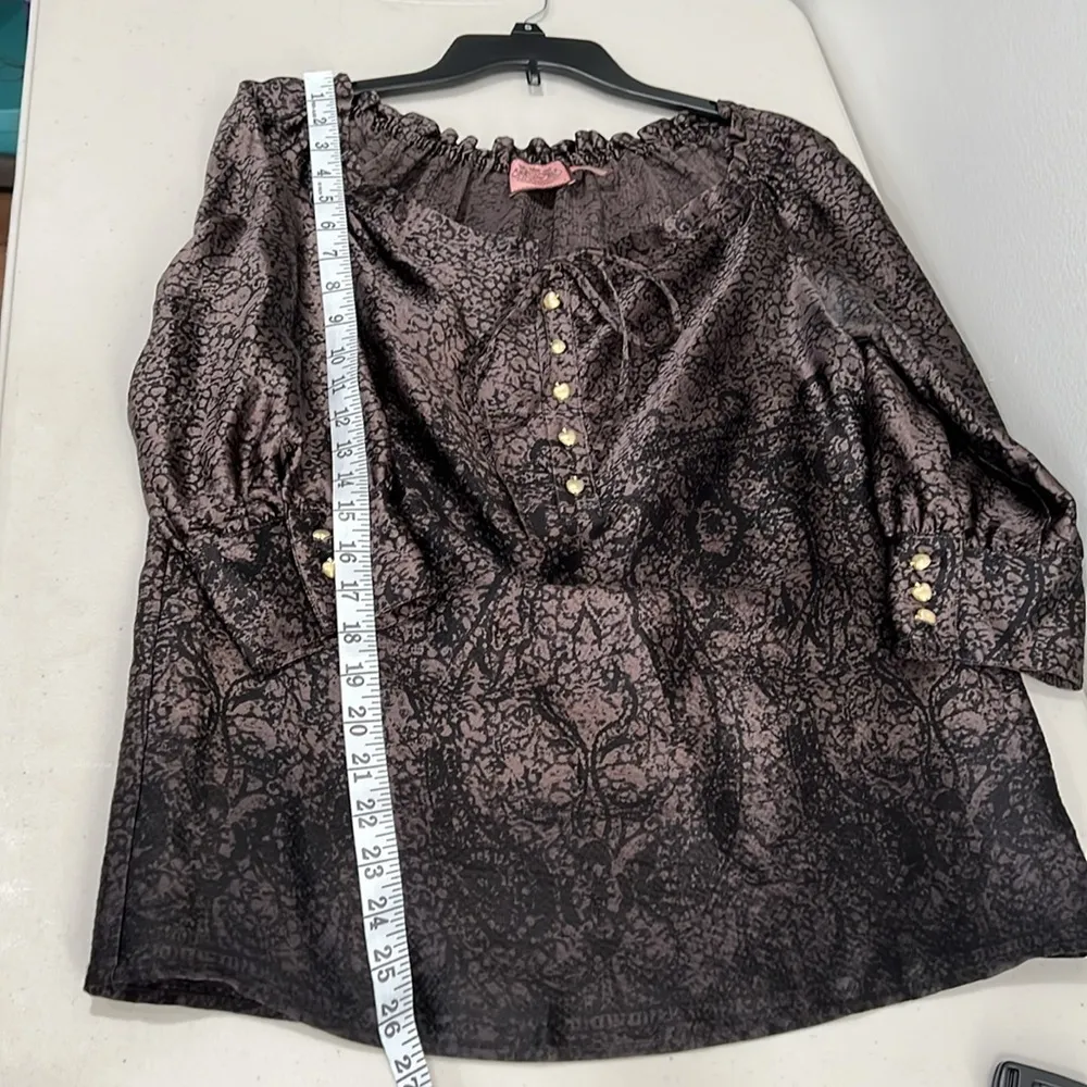 Juicy Couture Brown Silk Top w/gold Buttons Size 4 EUC - Image 8