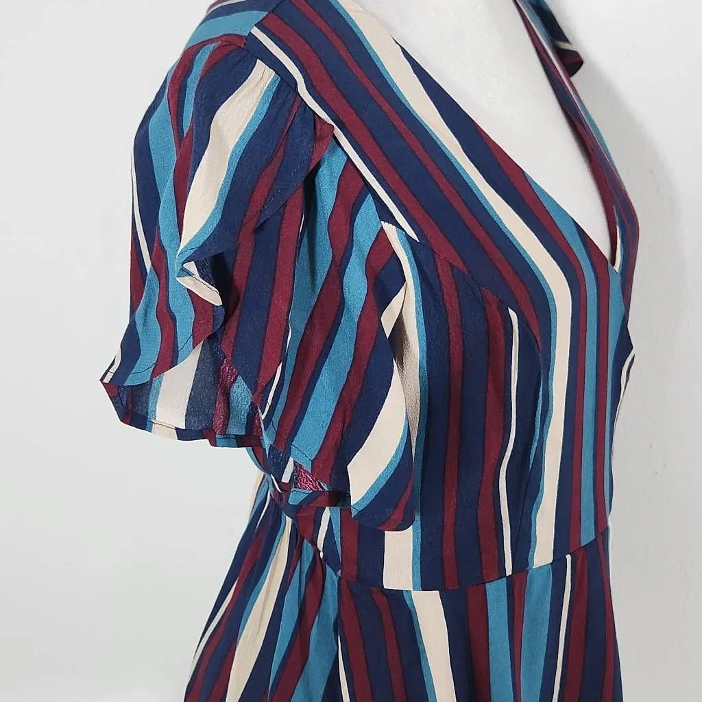 Band of Gypsies Blue and Oxblood Striped Blouse NWT Size Small Wrap Top - Image 4