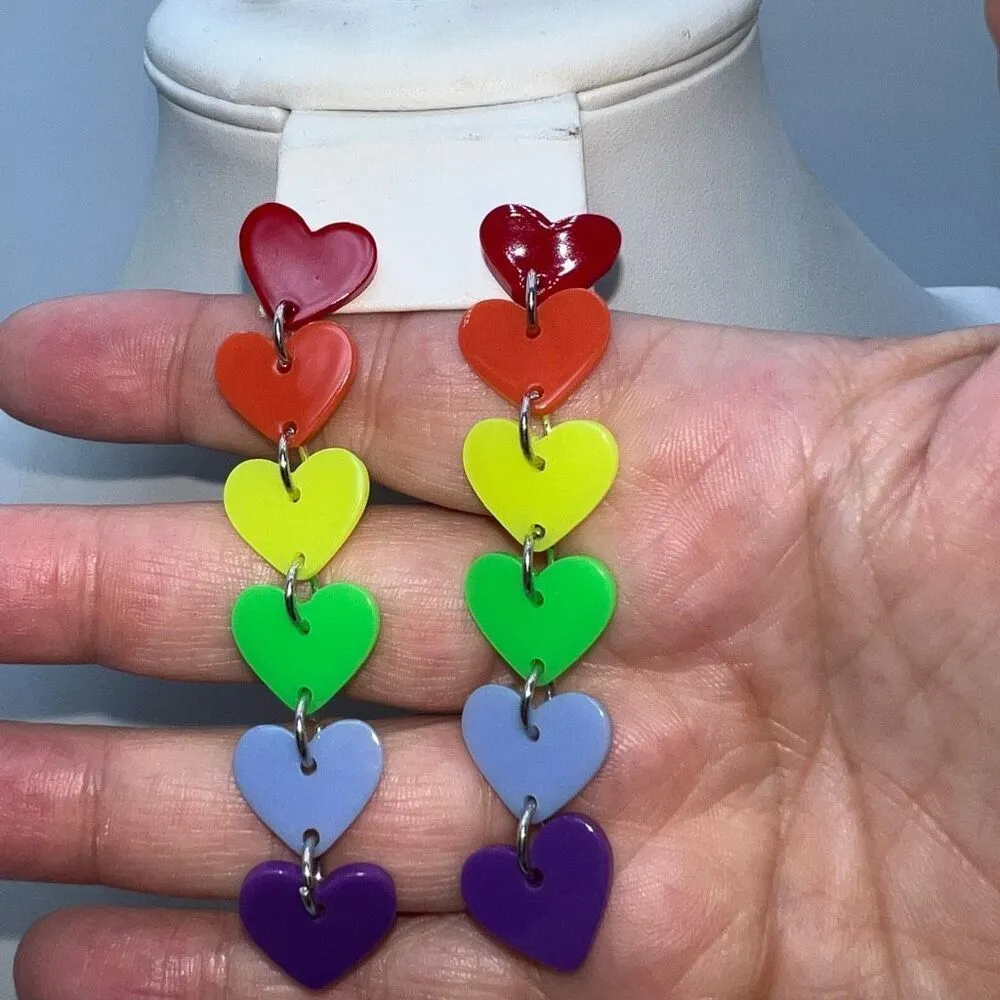 Pride Rainbow 🌈 Heart ❤️ Dangle Opaque Earrings - Image 4